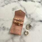 Load image into Gallery viewer, Hadiya London Pocket Jewellery Pouch - Soft Pink Leatherette with Gold Studs & Brand Embossing