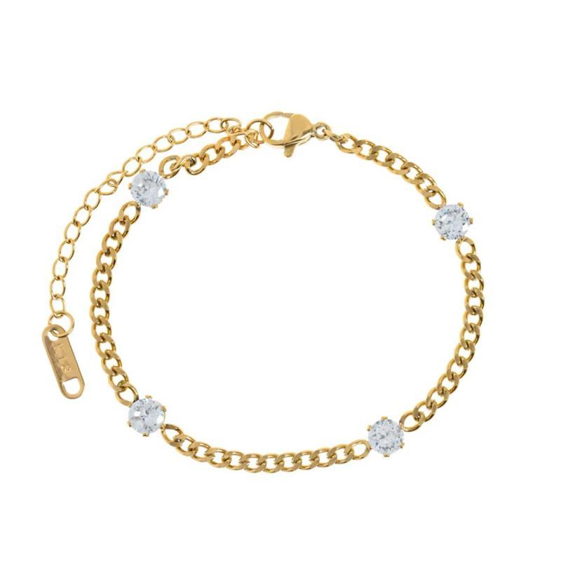 Ana Crystal Chain Bracelet - 18k Gold Plated - Stainless Steel