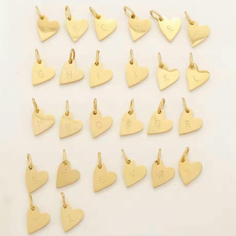 Mini Heart Letter Charms - 18K Gold Plated Stainless Steel Personalised Jewellery Accessories Water Heat & Sweatproof Hypoallergenic
