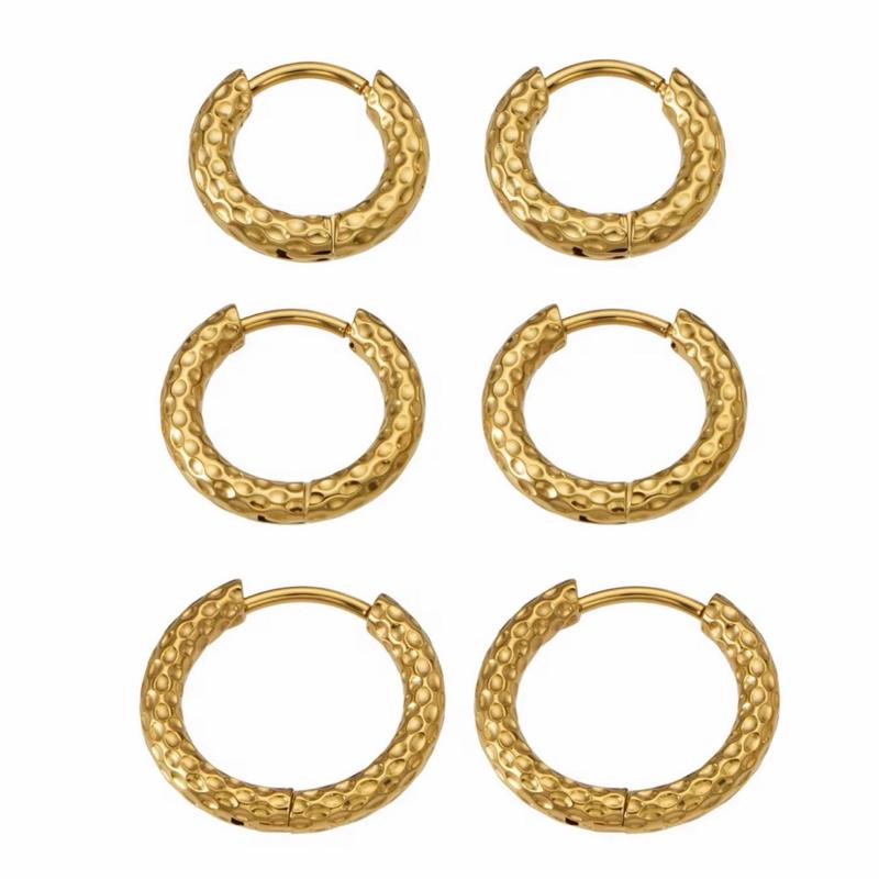 Textured Huggie Hoops - Stainless Steel - 18k Gold Plated