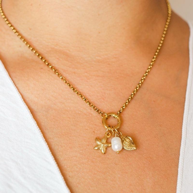Hadiya London Clasp Link Necklace & Bracelet 18K Gold Plated Stainless Steel - Tarnish-Free Waterproof Hypoallergenic