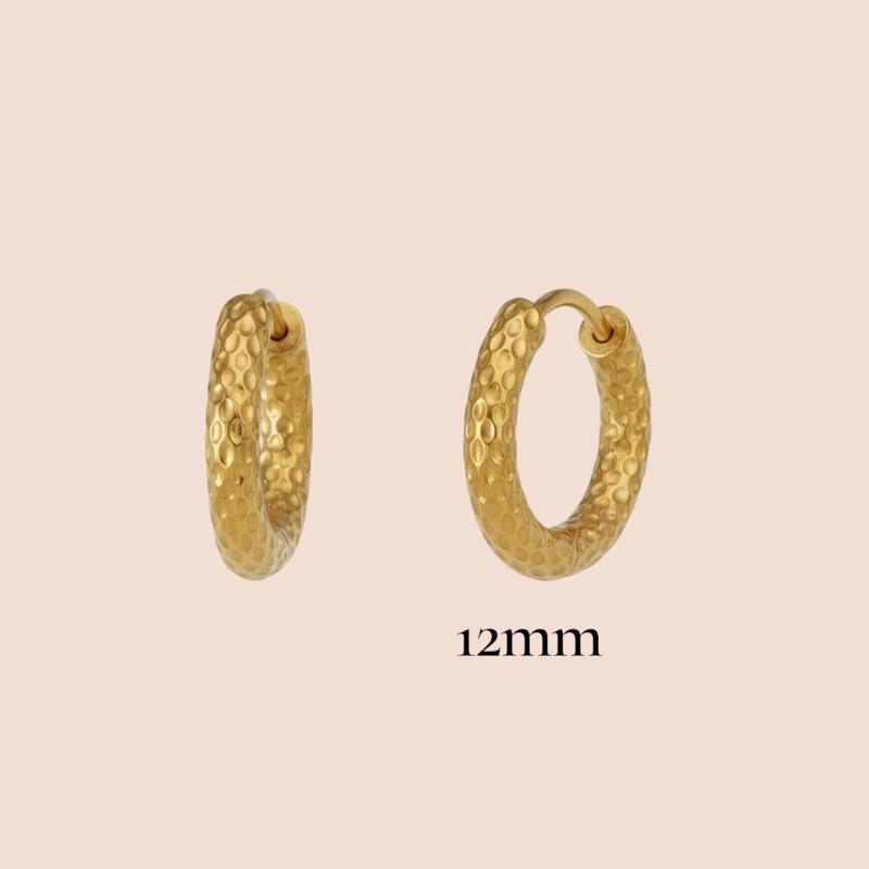 Textured Huggie Hoops - Stainless Steel - 18k Gold Plated