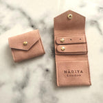 Load image into Gallery viewer, Hadiya London Pocket Jewellery Pouch - Soft Pink Leatherette with Gold Studs &amp; Brand Embossing
