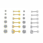 Load image into Gallery viewer, Ball Back Screw On CZ Stud Earrings 18K Gold Plated Stainless Steel Hypoallergenic 3x A-Grade CZ Gemstones 3mm-8mm Sizes