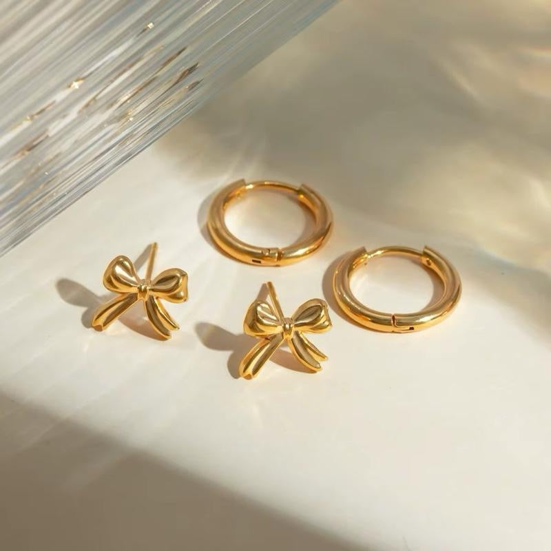 Bowknot and Hoop Earrings