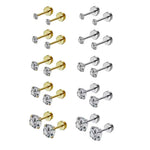 Load image into Gallery viewer, Flat Back CZ Stud Earrings - 18K Gold Plated Stainless Steel Hypoallergenic 3x A-Grade CZ Gemstones 3mm-8mm Sizes