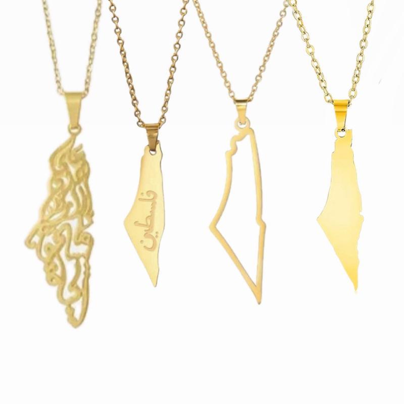 ‎فلسطين Map Necklaces - Gold Plated Stainless Steel