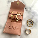 Load image into Gallery viewer, Hadiya London Pocket Jewellery Pouch - Soft Pink Leatherette with Gold Studs &amp; Brand Embossing