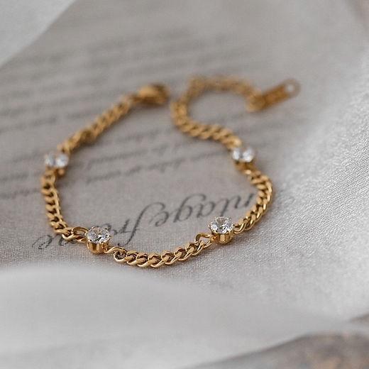 Ana Crystal Chain Bracelet - 18k Gold Plated - Stainless Steel