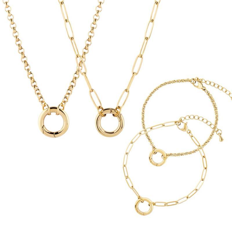 Hadiya London Clasp Link Necklace & Bracelet 18K Gold Plated Stainless Steel - Tarnish-Free Waterproof Hypoallergenic