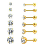 Load image into Gallery viewer, Ball Back Screw On CZ Stud Earrings 18K Gold Plated Stainless Steel Hypoallergenic 3x A-Grade CZ Gemstones 3mm-8mm Sizes