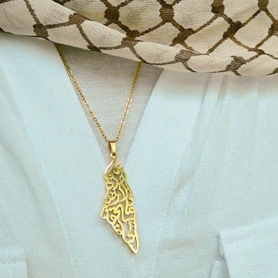 ‎فلسطين Map Necklaces - Gold Plated Stainless Steel