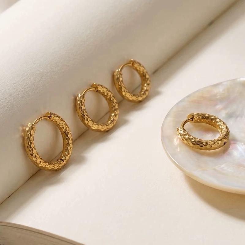 Textured Huggie Hoops - Stainless Steel - 18k Gold Plated